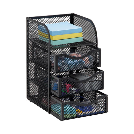 Betesh Mind Reader Desktop Accessory Storage, Paper Binder Clip Basket, Workspace, Office, Metal Mesh, 4.75" L x 5" W x 8" H, Black