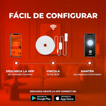 Tecnolite Connect - Tira LED Neón Inteligente WiFi 5 metros, 60 W Luz RGB + Blanca, IP65, Compatible con App móvil y Alexa. Google, Siri, Lámpara Interior