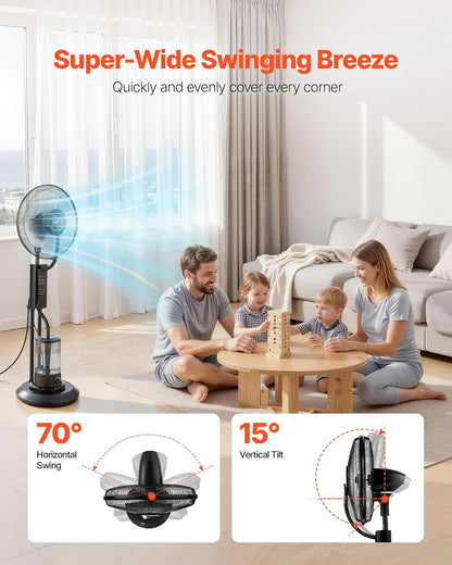VEVOR Ventilador nebulizador, 3 velocidades, ventilador de pie nebulizador, ventiladores de enfriamiento nebulizador con tanque de agua de 0.79 gal, control remoto y panel