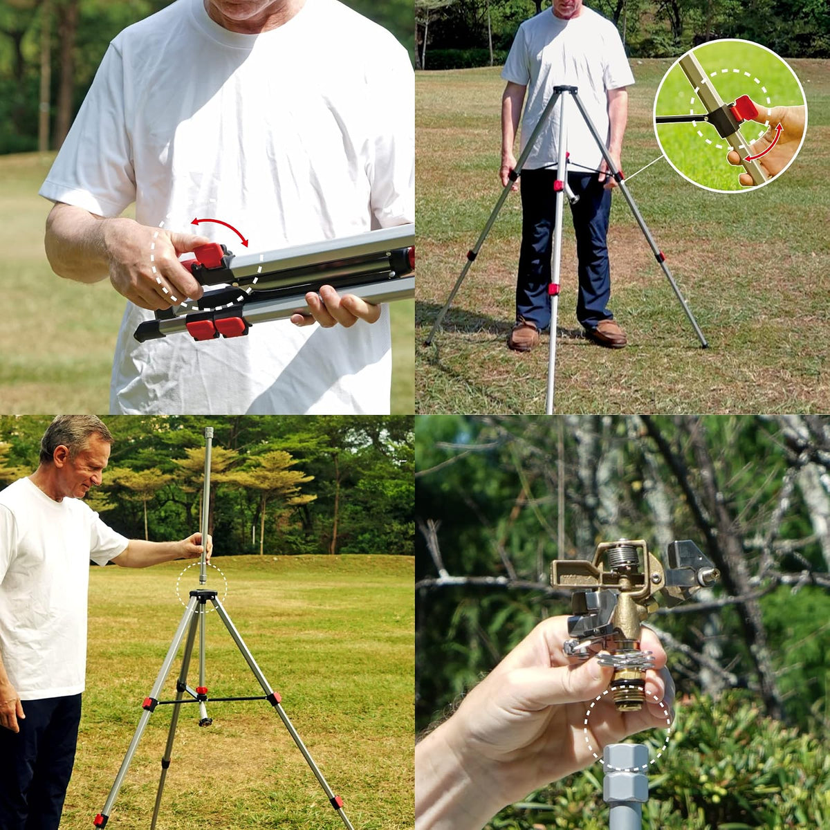 Eden 94157 Pro - Trípode telescópico de Metal (5 Libras), aspersor de Impulso de latón con Juego de iniciación de conexión rápida Premium, riego de hasta 6.360 Metros Cuadrados Pies