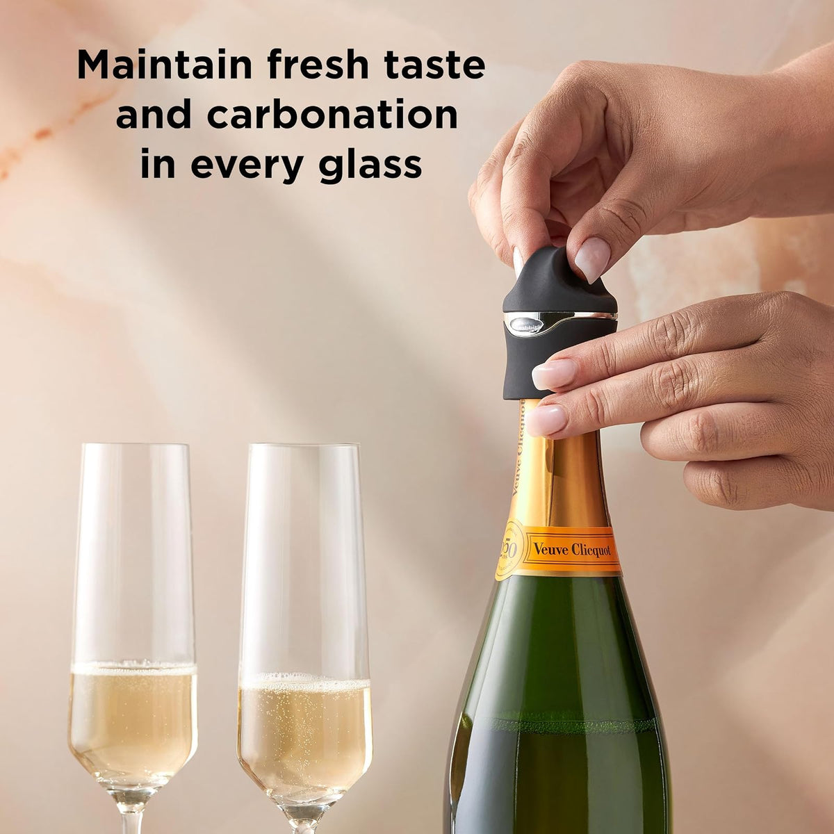 Metrokane Champagne and Wine Sealer, Velvet Black