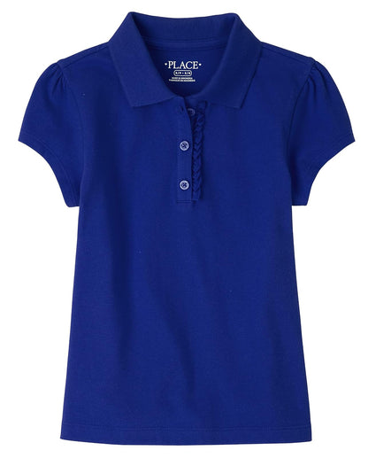The Children's Place Polo Piqué de Manga Corta con Volantes para Niña - Estándar - CH - azul renovado