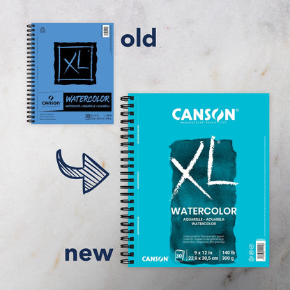Canson Libreta XL Watercolor 9x12 In (22.9 x 30.5 cm) 140 LB 300g | Lado de alambre, 30 hojas (300 g) para pintura, lápiz, tinta, carbón, pastel, acrílico