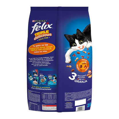 Purina Felix Adulto Triple Delicious Granja Pollo/Pavo/Carne 10Kg