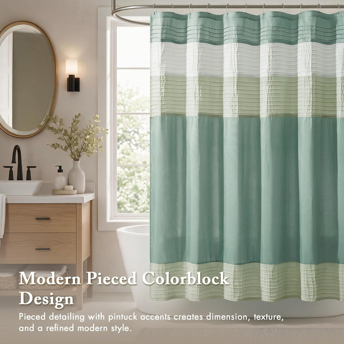 Madison Park Carter - Cortina de Ducha (poliéster, Seda sintética), Color Verde