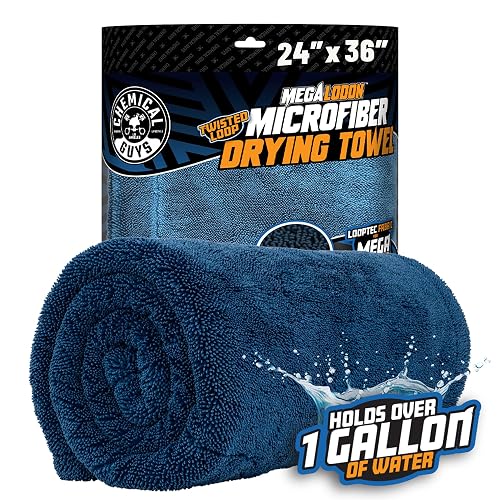 Chemical Guys, Toalla de Secado de Microfibra Megalodon con tecnología de Bucle Trenzado (súper Afelpada para Automóvil, camión, Todoterreno, Caravana y más) 24" x 36" Azul Oscuro
