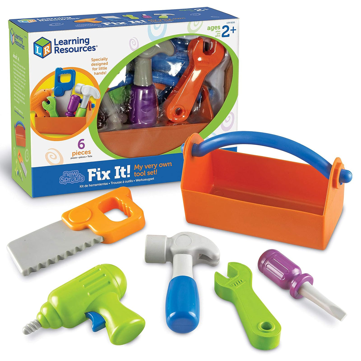 Learning Resources New Sprouts Fix It, Set de Herramientas para Niños, Juguetes de Motricidad Fina, Juguetes de Construccion, Juegos de Roles y Simulacion, 6 Piezas, Mayores de 2 años