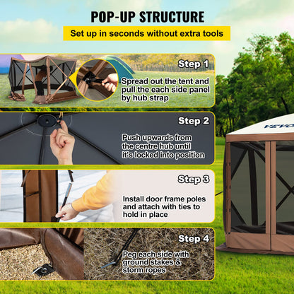 VEVOR - Tienda de campaña con Ventana de Malla, 1.25 x 12 pies, Tienda de campaña desplegable de 6 Lados con Ventanas de Malla, Bolsa de Transporte portátil, estacas de Tierra, Tiendas de campaña