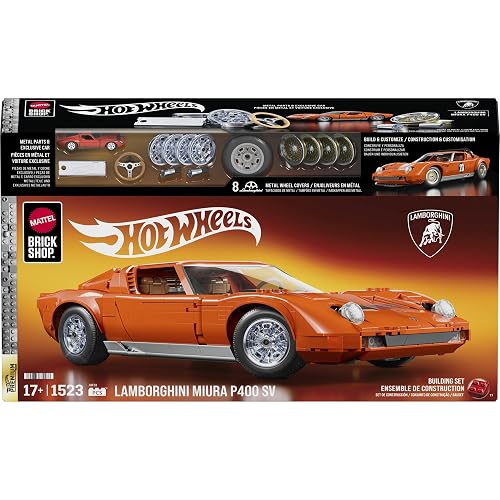 Mattel Brick Shop Hot Wheels, Juguete De Construcción, Premium Lamborghini Premium Lamborghini Miura P400 SV Armable, para Coleccionistas y 10+ Años