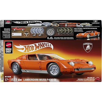 Mattel Brick Shop Hot Wheels, Juguete De Construcción, Premium Lamborghini Premium Lamborghini Miura P400 SV Armable, para Coleccionistas y 10+ Años