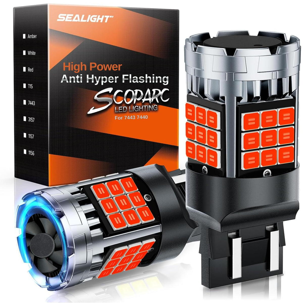 SEALIGHT 7440 7443 - foco LED roja 7441 7444 para luces de freno, 600% más brillante T20 W21W para luces de señal de freno de parada trasera, paquete de 2