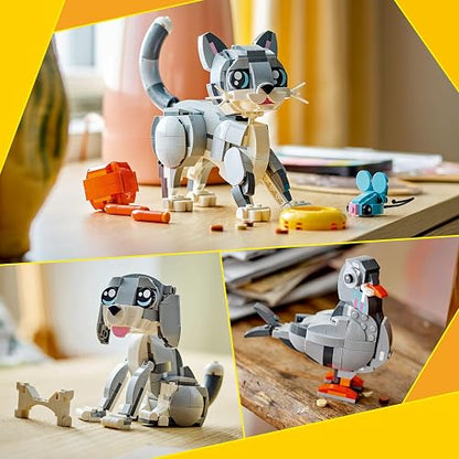 LEGO® Creator 3en1 Gato Juguetón Juguete con Animales, transformable en Figura de Perro o Paloma, Set de construcción, Regalo de cumpleaños para niñas y niños de 8 años o más 31163