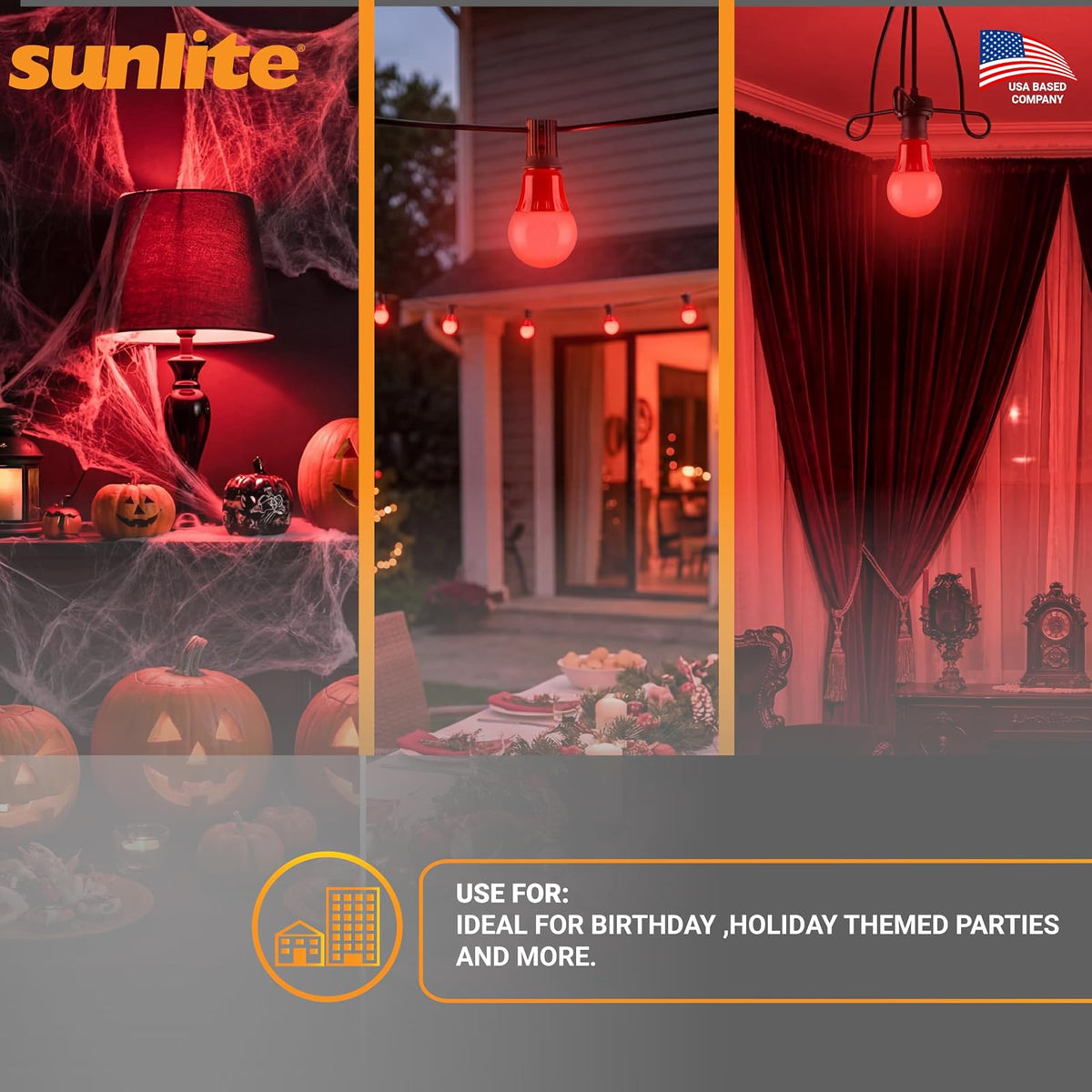 Sunlite 80148 Red LED A19 3 Watt Medium Base 120 Volt UL Listed LED Light Bulb, last 25,000 Hours