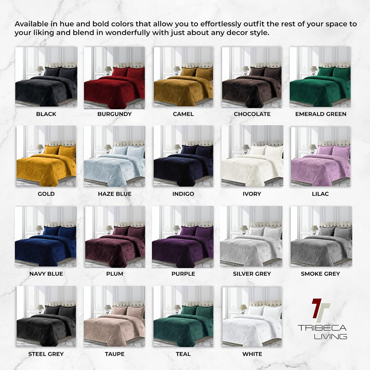 Tribeca Living VENICEDUVET Venice - Juego de edredón de Terciopelo de Gran tamaño, 3 Piezas, King, Azul Marino