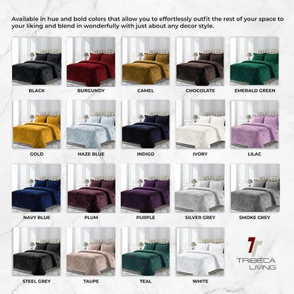 Tribeca Living VENICEDUVET Venice - Juego de edredón de Terciopelo de Gran tamaño, 3 Piezas, King, Azul Marino