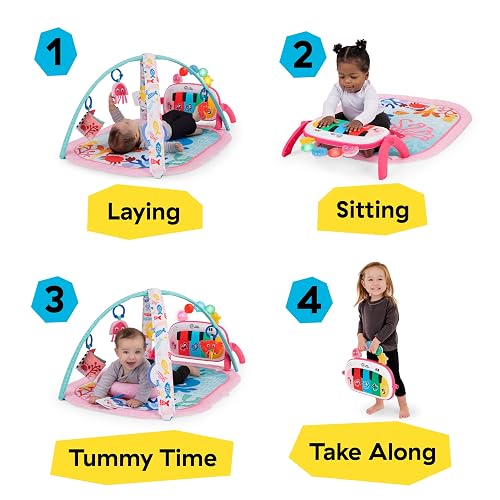Baby Einstein Kickin’ Tunes - Gimnasio de Actividades 4 en 1 para bebé, con música y Luces, Dos Barras de Juguetes, Piano de Juguete para Aprender español, inglés, francés y alemán (Rosa)