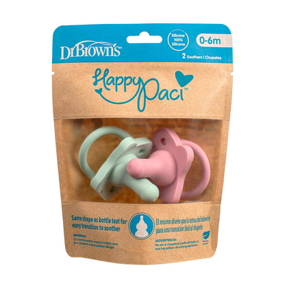 Dr. Brown's HappyPaci™ Chupón 100% silicona, paquete de 2, el color puede variar