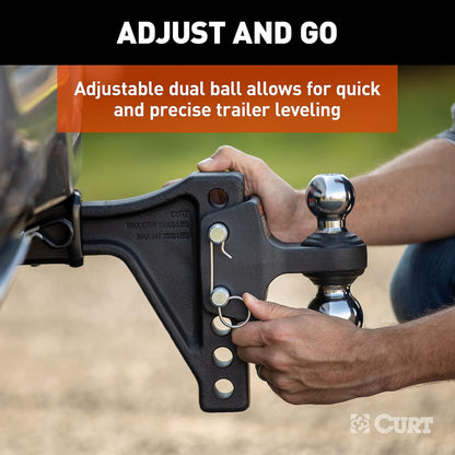 Curt - Montaje de Doble Bola para Enganche de Remolque, Ajustable, 45935, vástago de 5 cm, hasta 6,803 kg