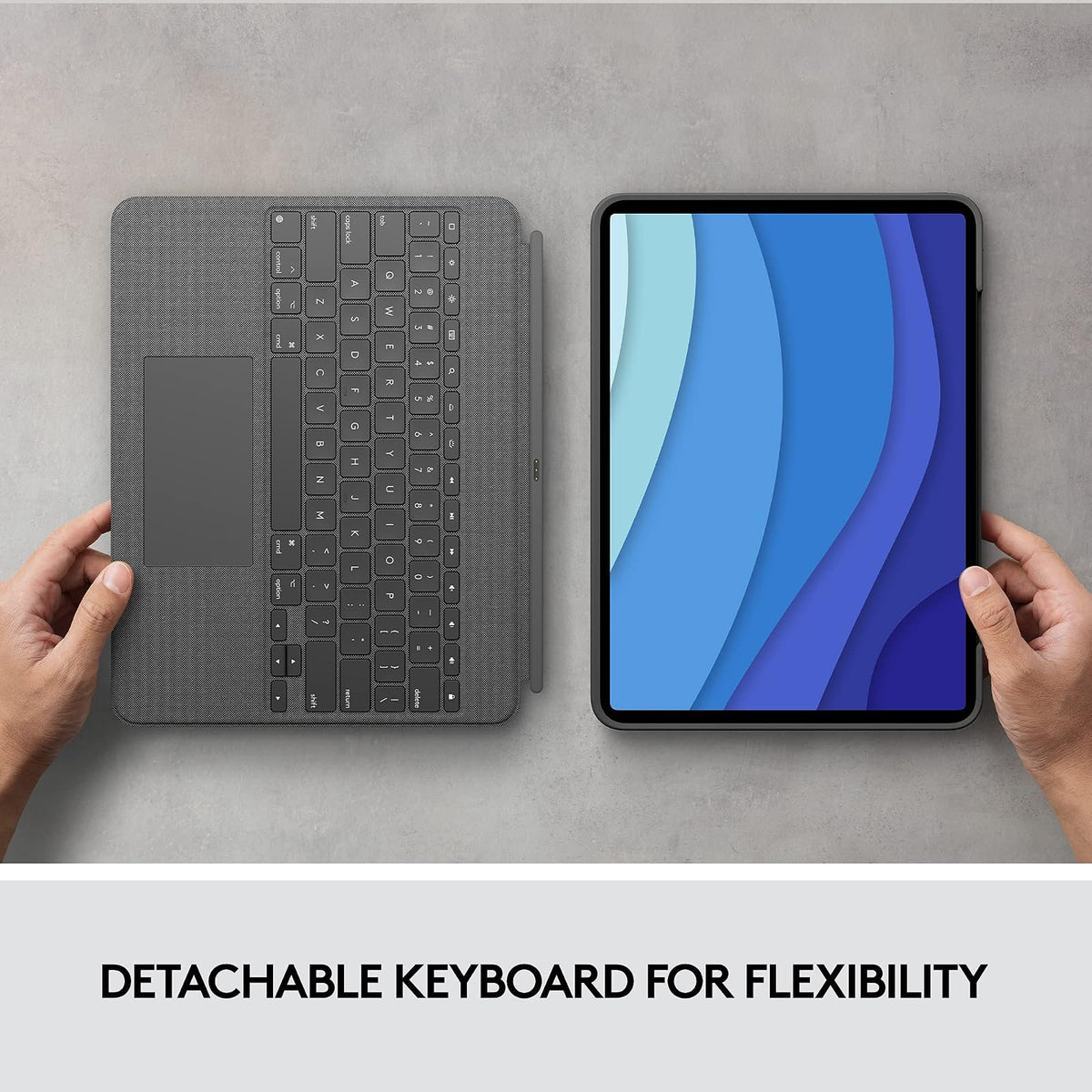 Logitech Funda con Teclado para Touch iPad Pro 12.9 Pulgadas (5a. gnrcn - 2021) - Teclado Retroiluminado con Soporte, Trackpad Click-Anywhere, Smart Connector - Gris