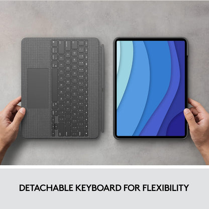 Logitech Funda con Teclado para Touch iPad Pro 12.9 Pulgadas (5a. gnrcn - 2021) - Teclado Retroiluminado con Soporte, Trackpad Click-Anywhere, Smart Connector - Gris