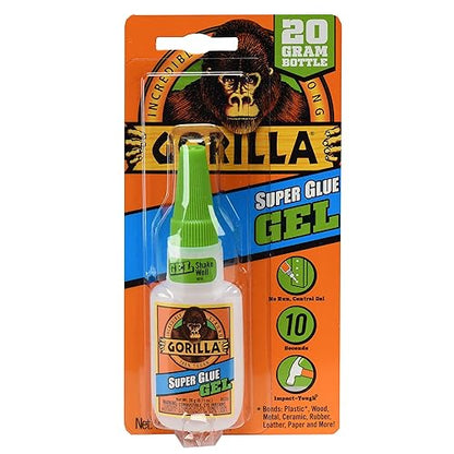 Gorilla Super Glue Gel, 20 gramos, 1 paquete | Se seca en 10-45 segundos, fórmula gruesa sin correr para superficies verticales, ideal para proyectos y reparaciones