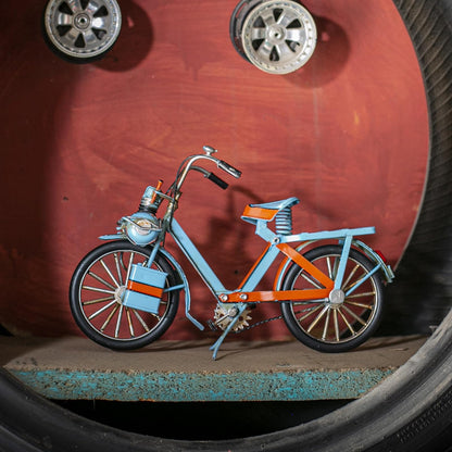 Running Bici | Estilo Vintage | Adornos de Escritorio | para Oficina y hogar | Bici a Escala | Azul y Naranja | 17 x 19 cm