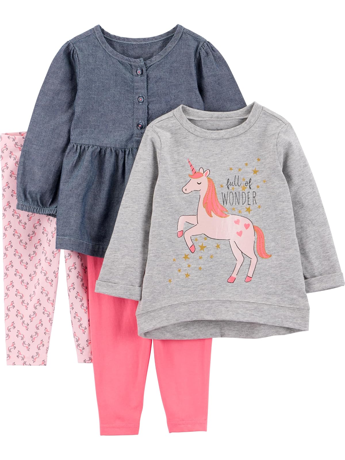 Simple Joys by Carter's - Conjunto de 4 piezas de camisas y pantalones de manga larga para niñas