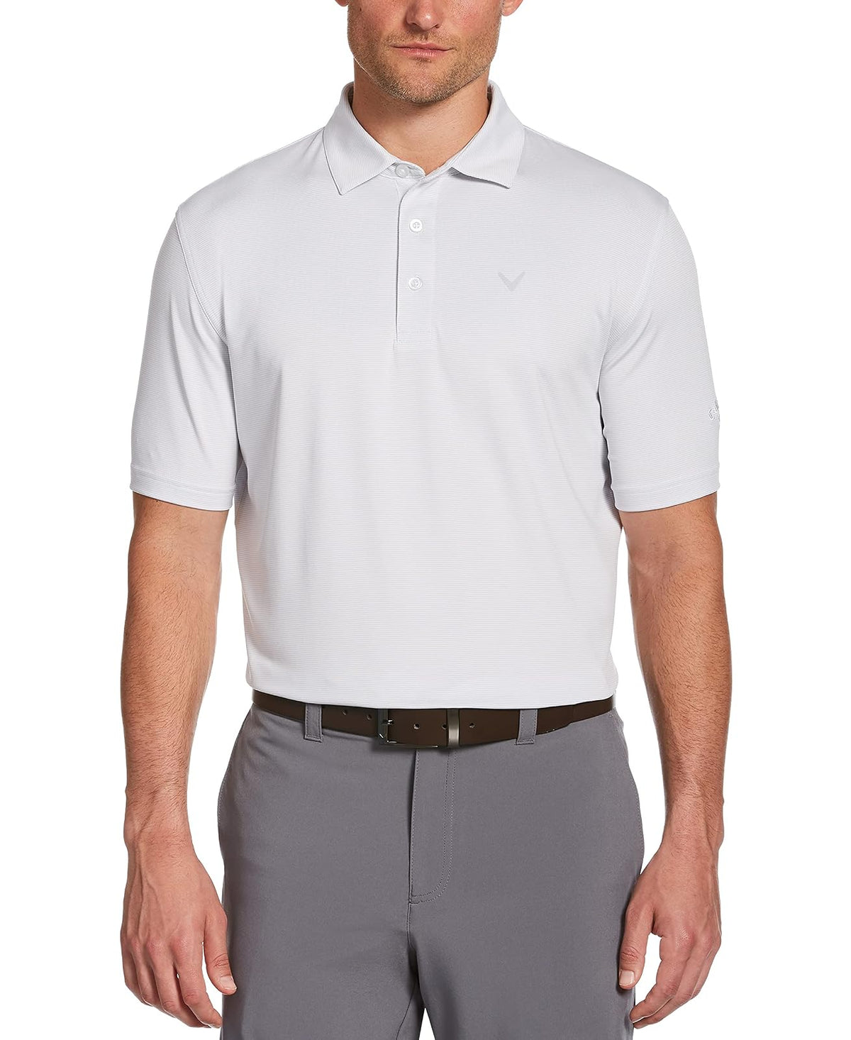 Callaway Polo de Golf de Manga Corta con Rayas Finas para Hombre - Blanco brillante - XL