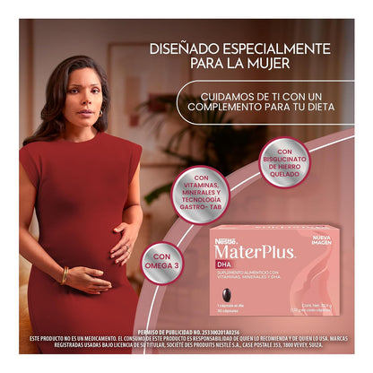 Mater Plus Suplemento Alimenticio Con Vitaminas, Minerales y DHA Caja 30 Cápsulas