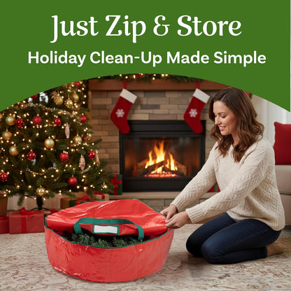 Elf Stor - Bolsa de Almacenamiento para Adornos de Navidad, Color Verde, de Lujo, 1013 Corona Xmas Premium, Rojo, 24 Pulgadas, 1