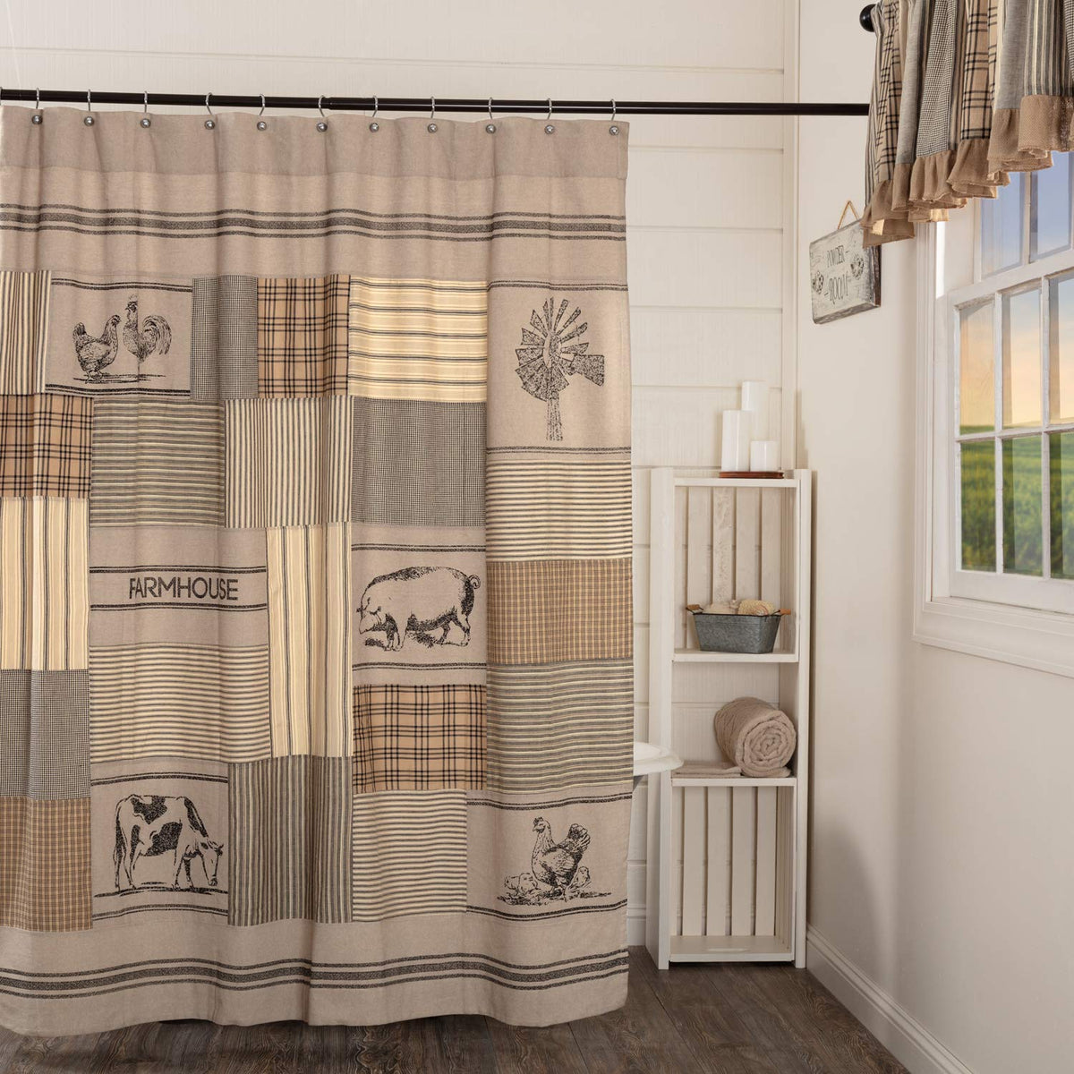 VHC Brands Sawyer Mill - Cortina de Ducha con Estampado de carbón, 72 x 72 Pulgadas