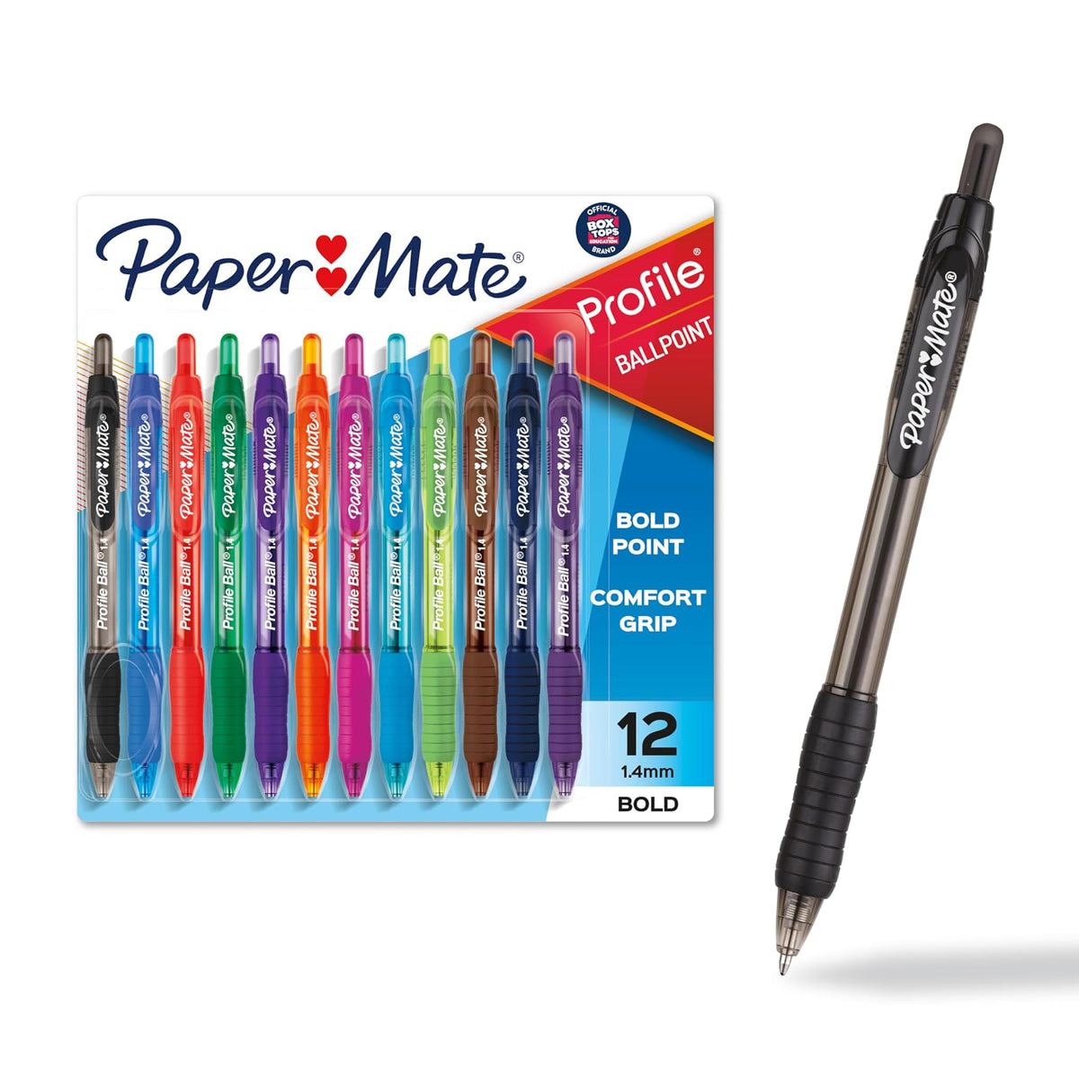 Paper Mate Profile Bolígrafos Retráctiles Punto Grueso 1.4 mm - 12 Unidad (Paquete de 1) - Retráctil - Colores Variados