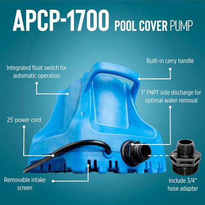Little Giant APCP-1700 Bomba de cubierta de piscina con cable de 25 pies, azul claro, 577301