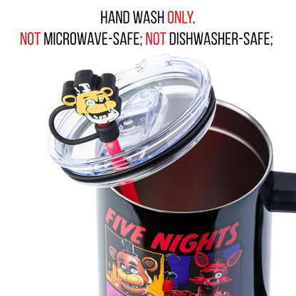 Silver Buffalo Five Night at Freddy's - Vaso de acero inoxidable con mango y popote, se adapta a portavasos estándar, 40 onzas