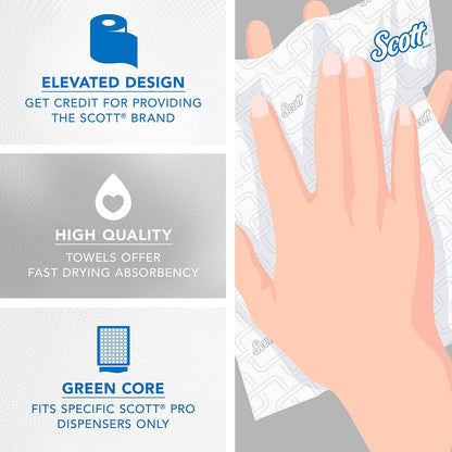 Scott Professional - Toallas de papel de rollo duro de alta capacidad, a granel (25700), enrolladas duras, diseño elevado, bolsillos de absorbencia, blanco, para dispensadores de núcleo verde