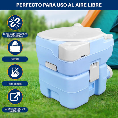 SereneLife Inodoro Portátil de 20 Litros para Camping, 120 Descargas con Embudo de Plástico, Pulverizador de Mano, Asiento Diagonal y Soporte Móvil, Inodoro Portátil para Camping, Senderismo y Viajes