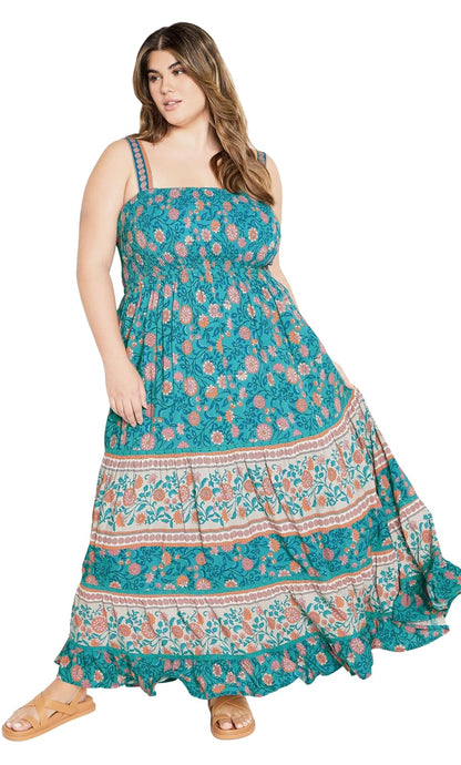 CITY CHIC - Vestido Largo de Talla Grande, Color Turquesa