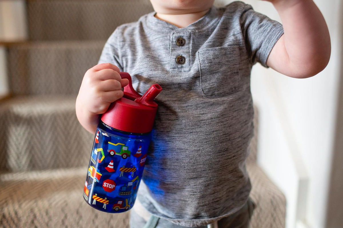 Simple Modern CoComelon - Botella de agua para niños, de plástico, sin BPA, con tapa de popote a prueba de fugas, reutilizable y duradera para niños pequeños, niñas, colección Summit | 12 onzas, melón