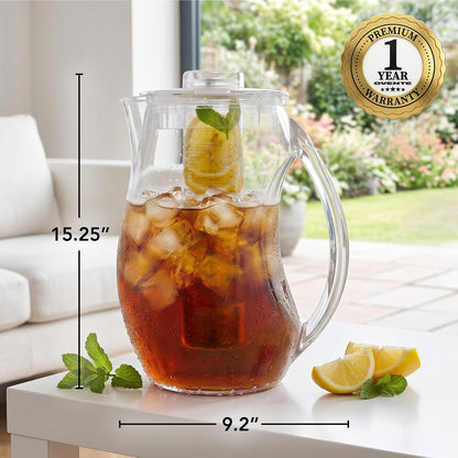 OVENTE - Jarra de agua para infusión de frutas de 2.5 l (85 onzas) con tapa extraíble y barra de infusor, jarra de bebidas acrílica sin BPA, ideal para bebidas con sabor a limonada, jugo, té helado y