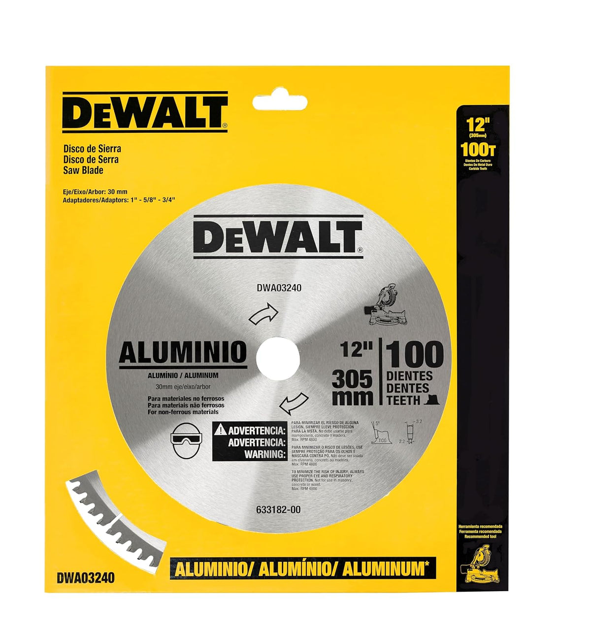 DEWALT Disco Sierra Circular para Aluminio 12" (300mm), 100D, DWA03240 | Disco de Sierra Circular para Aluminio 12" (300mm), 100 Dientes