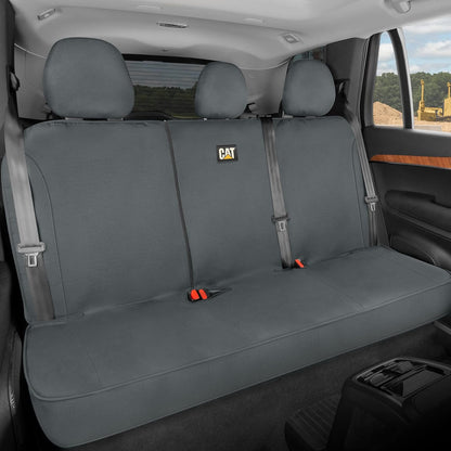 Caterpillar Flexfit - Funda de Asiento Trasero para Automóviles, Camiones, SUV, Protector de Banco Trasero Dividido con Cierre con Material de Lona Duradero, Cubierta Interior en Gris