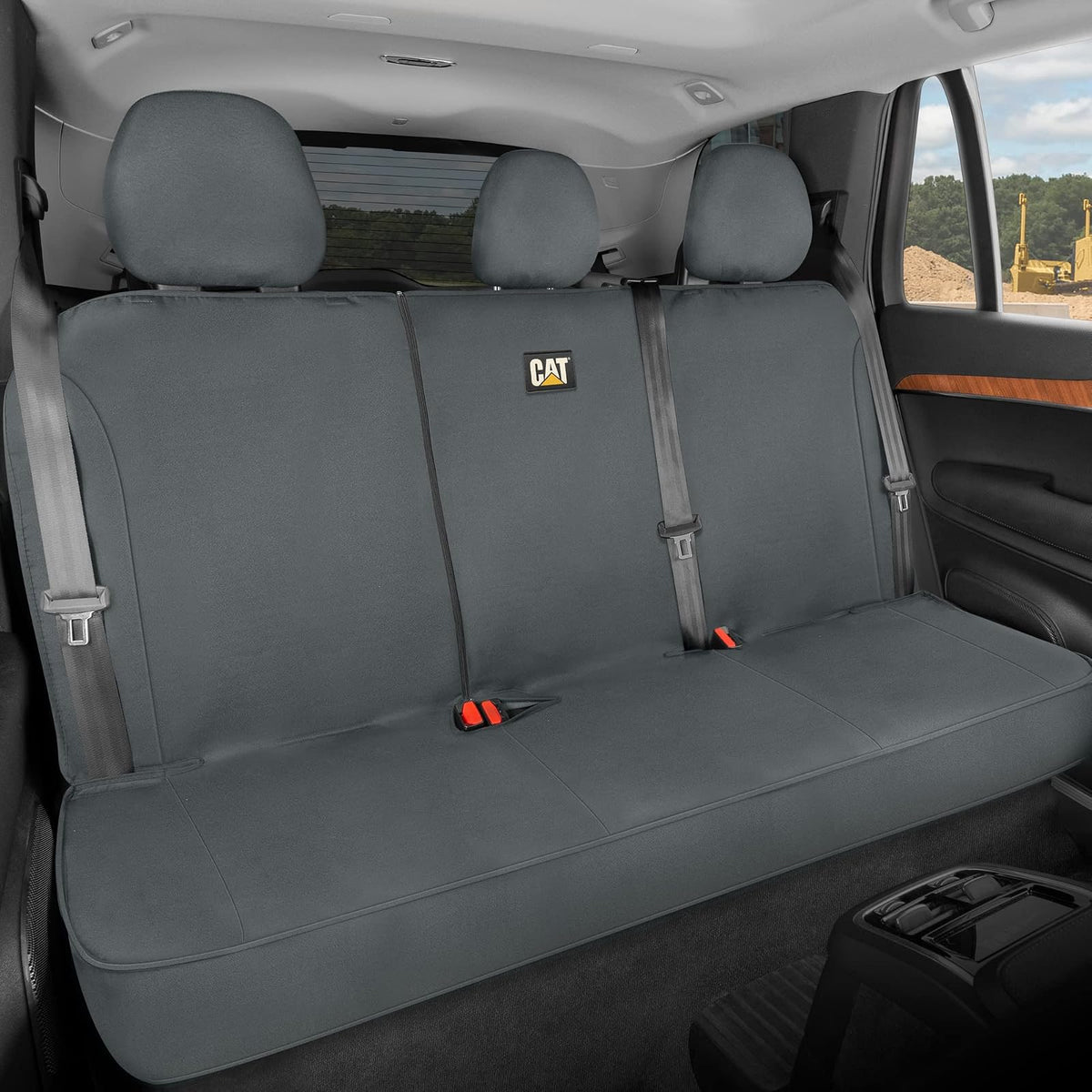 Cat® Flexfit - Funda de Asiento Trasero para Automóviles, Camiones, SUV, con Cierre y Protector de Banco Trasero con Material de Lona Duradero, Cubierta Interior en Gris
