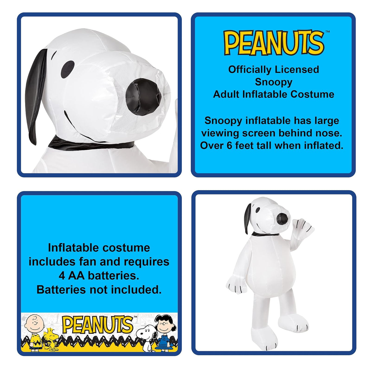 Rubies - Disfraz inflable Snoopy para adultos, como se muestra, talla única, Blanco, Talla única