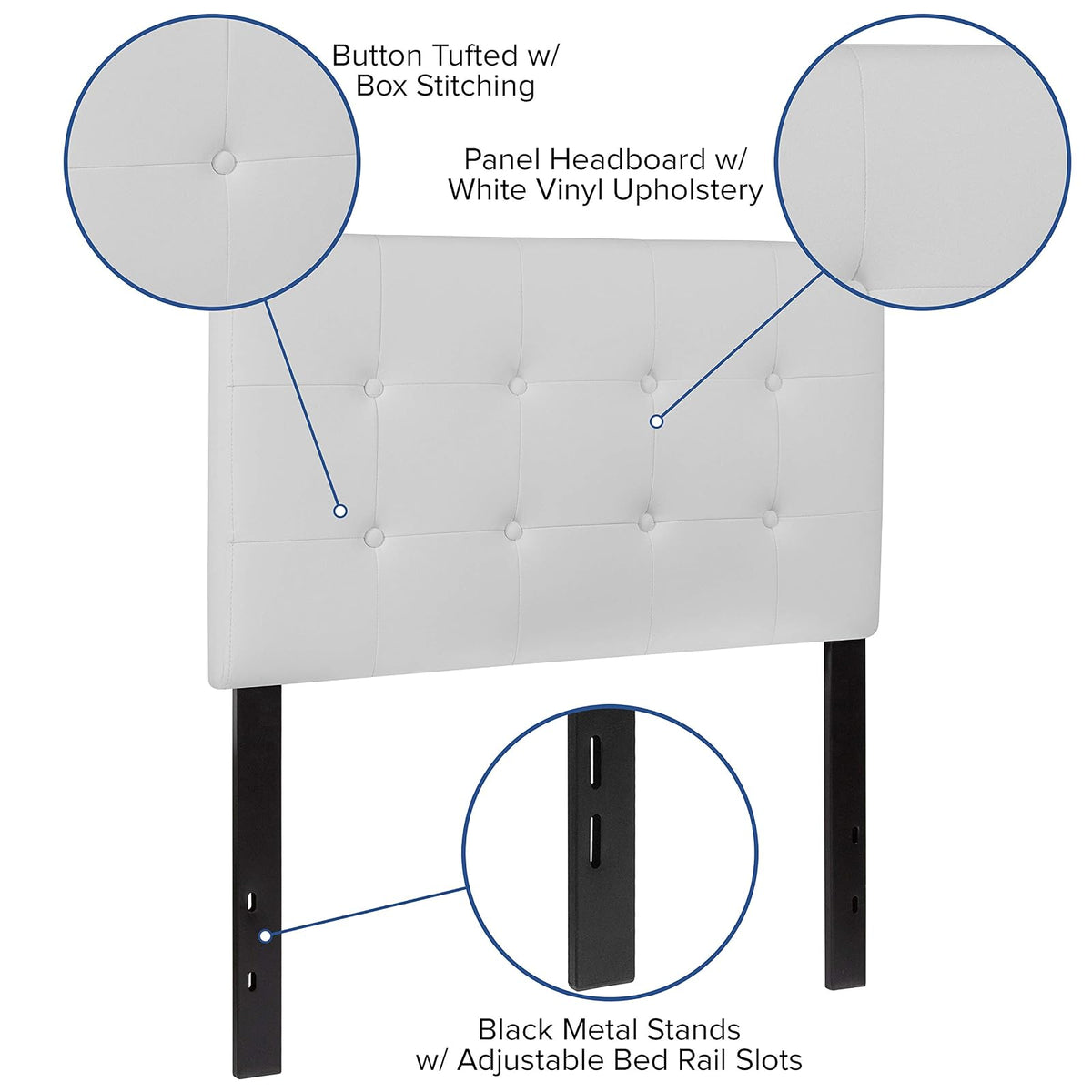Flash Furniture Lennox - Cabecero tapizado de tamaño Individual en Vinilo Blanco