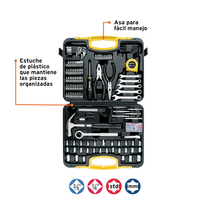 Pretul Set de Herramientas SET-133 133 Piezas | Estuche plástico, llaves y desarmadores, dados, flexómetro, garantía