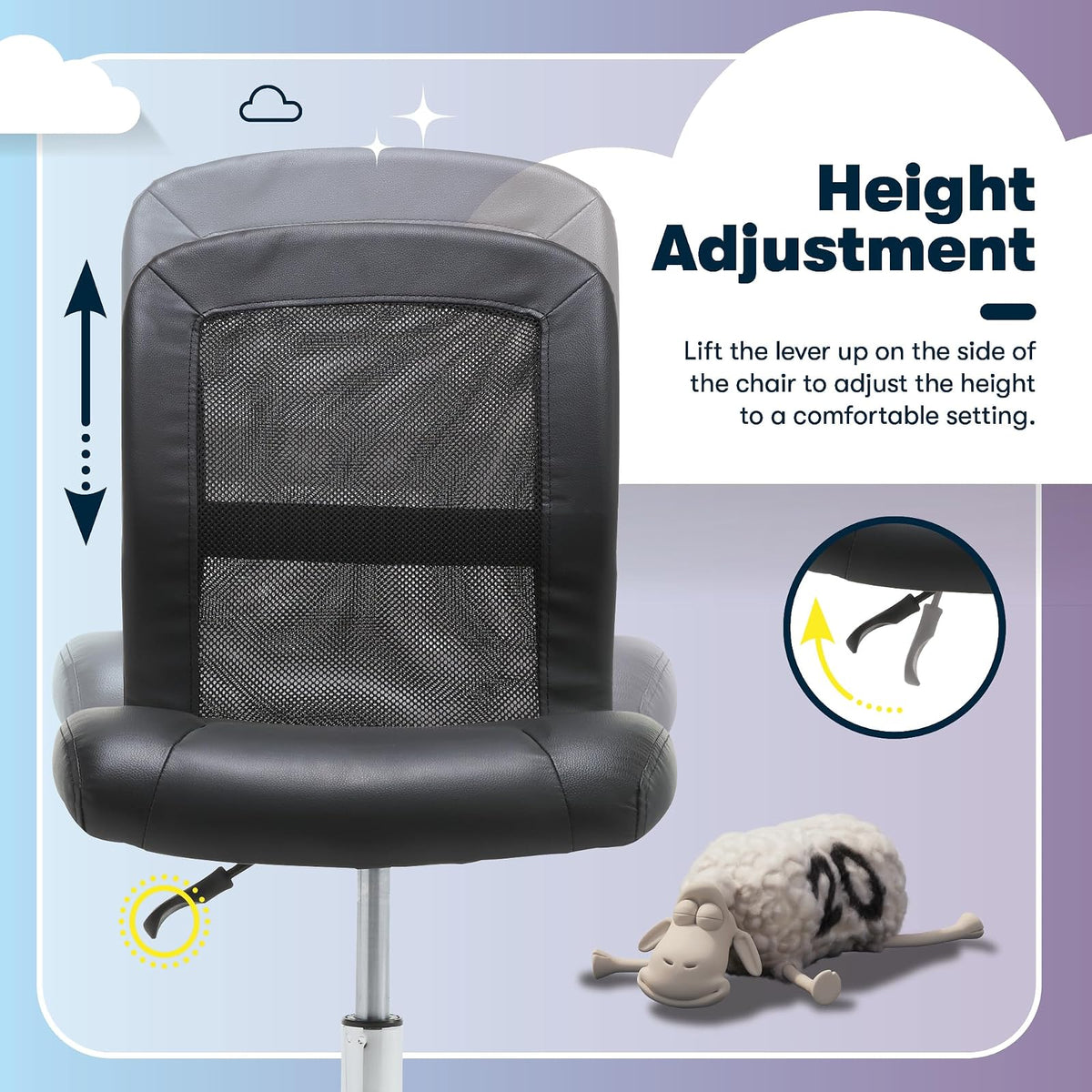 Serta Essentials Ergonomic Armless Low-Back Computer Swivel Task Chair, Faux Leather and Mesh, Black