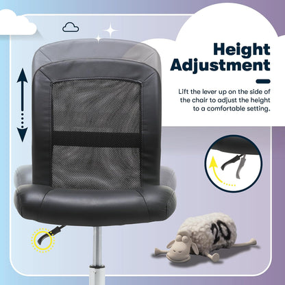 Serta Essentials Ergonomic Armless Low-Back Computer Swivel Task Chair, Faux Leather and Mesh, Black
