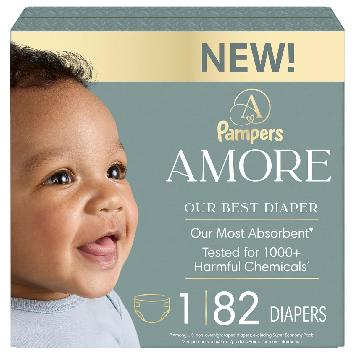 Pampers Amore Pañales Desechables, Hipoalergénicos y Sin Fragancia - Size 1 - 82