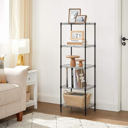 SONGMICS Estantería de Cocina, Estantería de 5 Niveles, 8 Ganchos, 30 x 40 x 121 cm, Metal, Altura Ajustable, Negro MLGR115B01V1