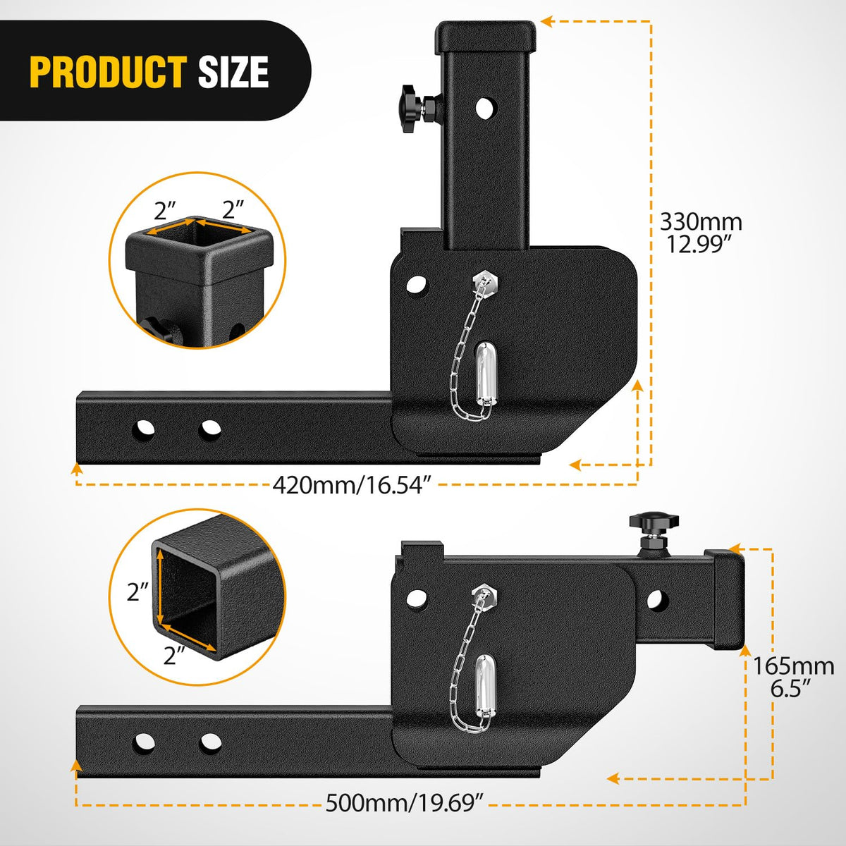 Nilight - Extensión plegable de enganche de remolque de 16.5 pulgadas, compatible con adaptador de transporte de carga para silla de ruedas, receptor de 2 pulgadas, enganche de remolque de 500 libras,